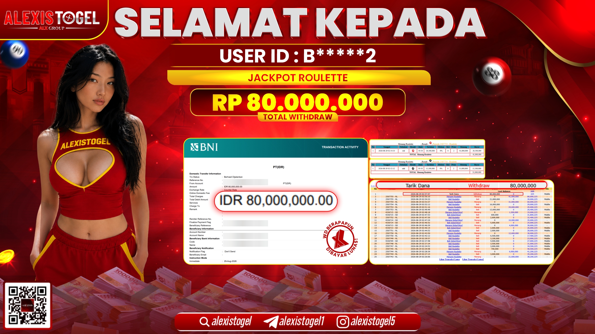 ALEXISTOGEL JACKPOT DI ROULETTE RP.80.000.000,- LUNAS