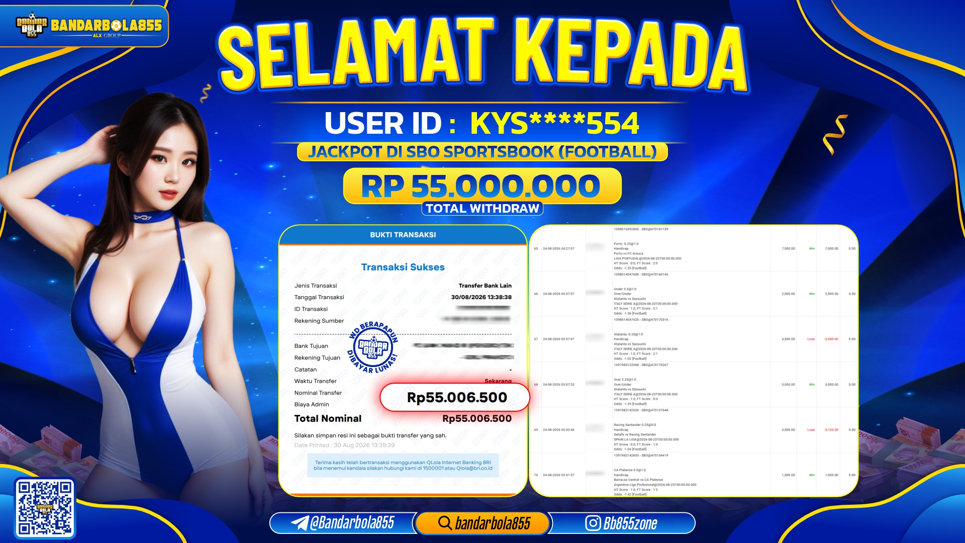 JACKPOT BANDARBOLA855 DI SBO SPORTSBOOK (FOOTBALL) Rp55.000.000, - LUNAS🎖