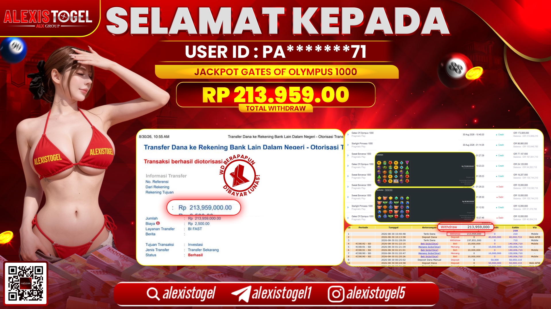 ALEXISTOGEL JACKPOT DI GATES OF OLYMPUS 1000 RP.213.959.000,- LUNAS
