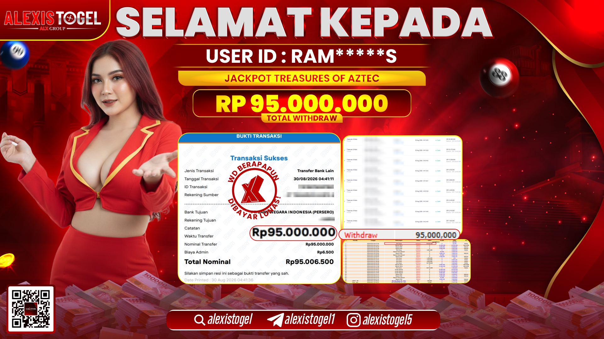 ALEXISTOGEL JACKPOT DI TREASURE OF AZTEC RP.95.000.000,- LUNAS