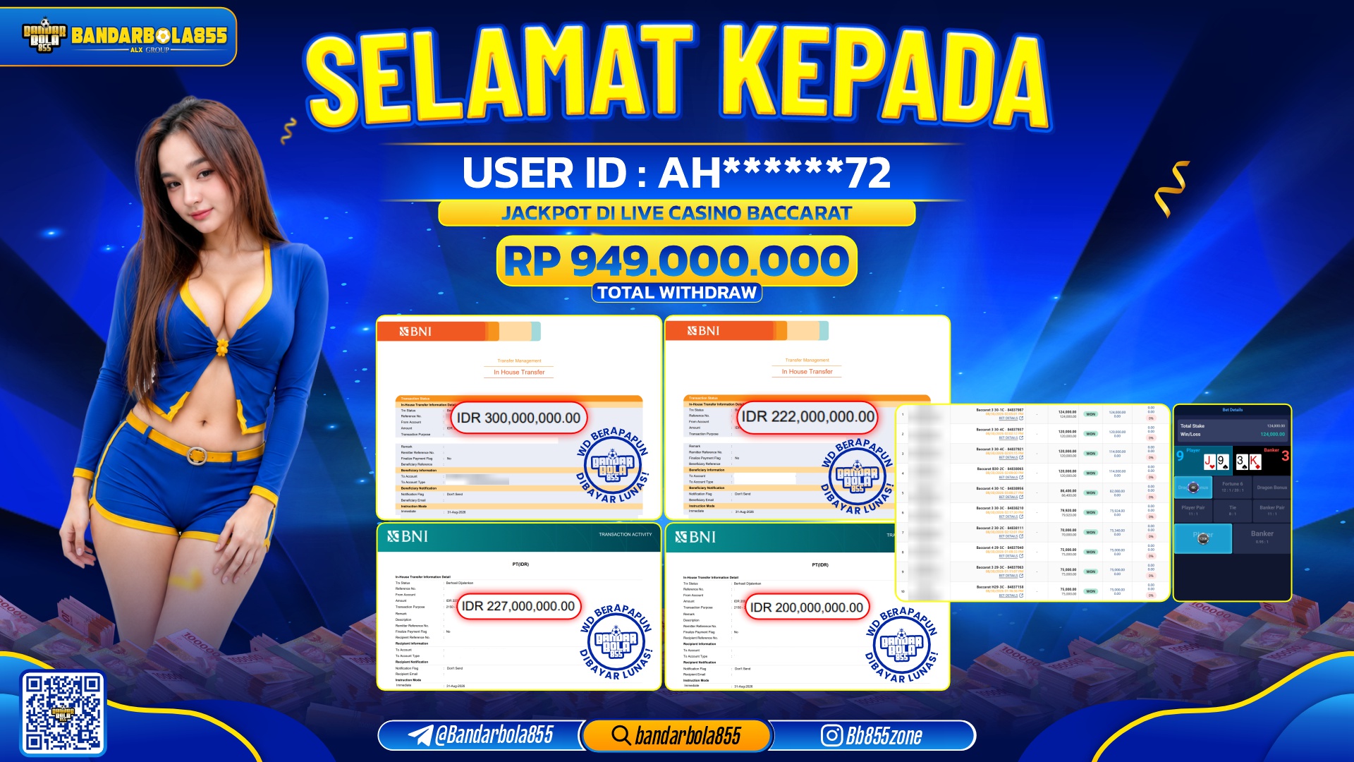 JACKPOT BANDARBOLA855 DI LIVE CASINO BACCARAT Rp949.000.000, - LUNAS🎖