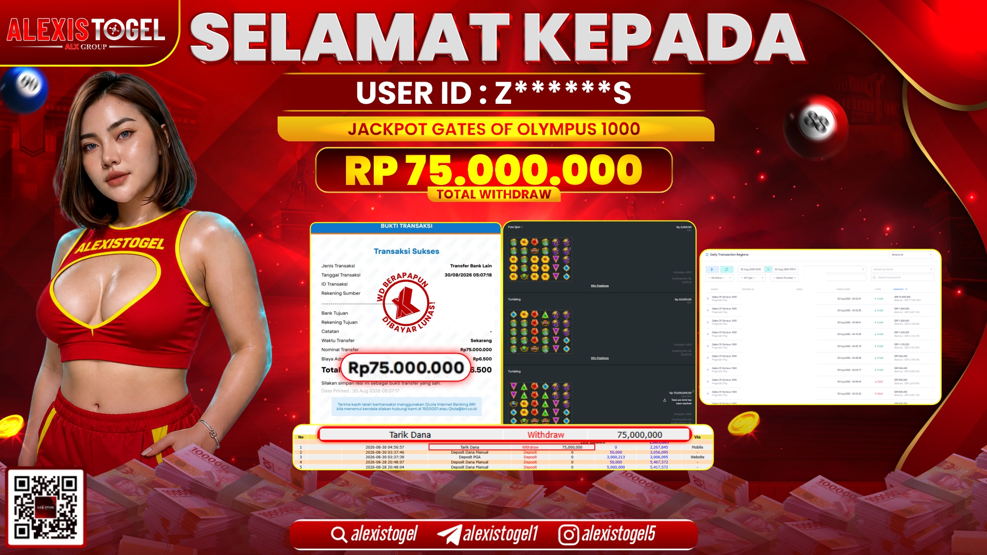 ALEXISTOGEL JACKPOT DI GATES OF OLYMPUS 1000 RP.75.000.000,- LUNAS