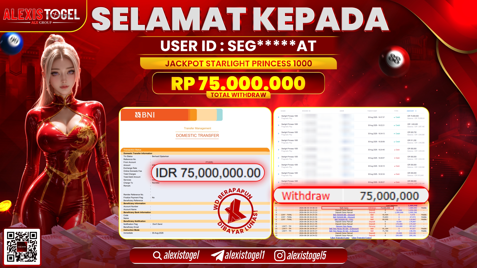ALEXISTOGEL JACKPOT DI STARLIHT PRINCESS 1000 RP.75.000.000,- LUNAS