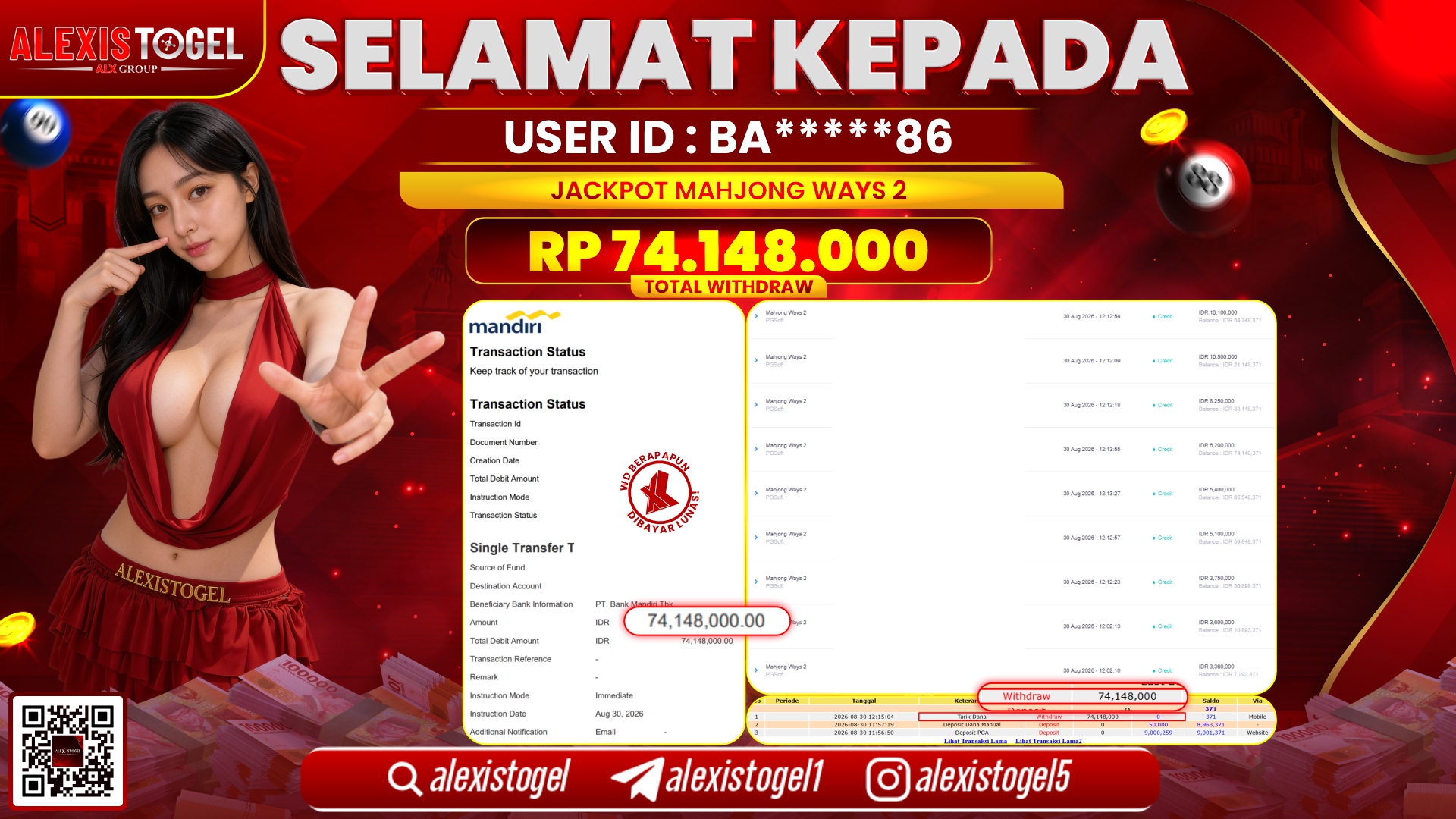 ALEXISTOGEL JACKPOT DI MAHJONG WAYS 2 RP.74.148.000,- LUNAS