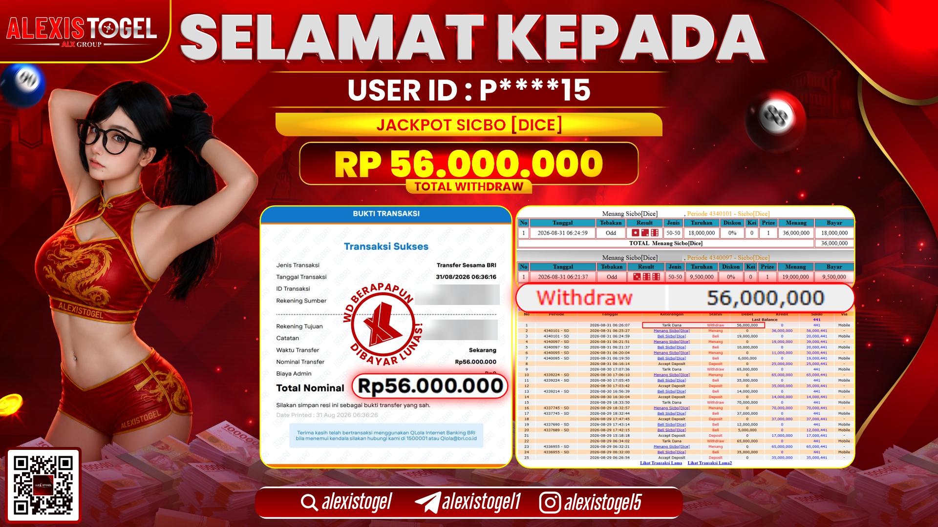 ALEXISTOGEL JACKPOT DI SICBO DICE RP.56.000.000,- LUNAS