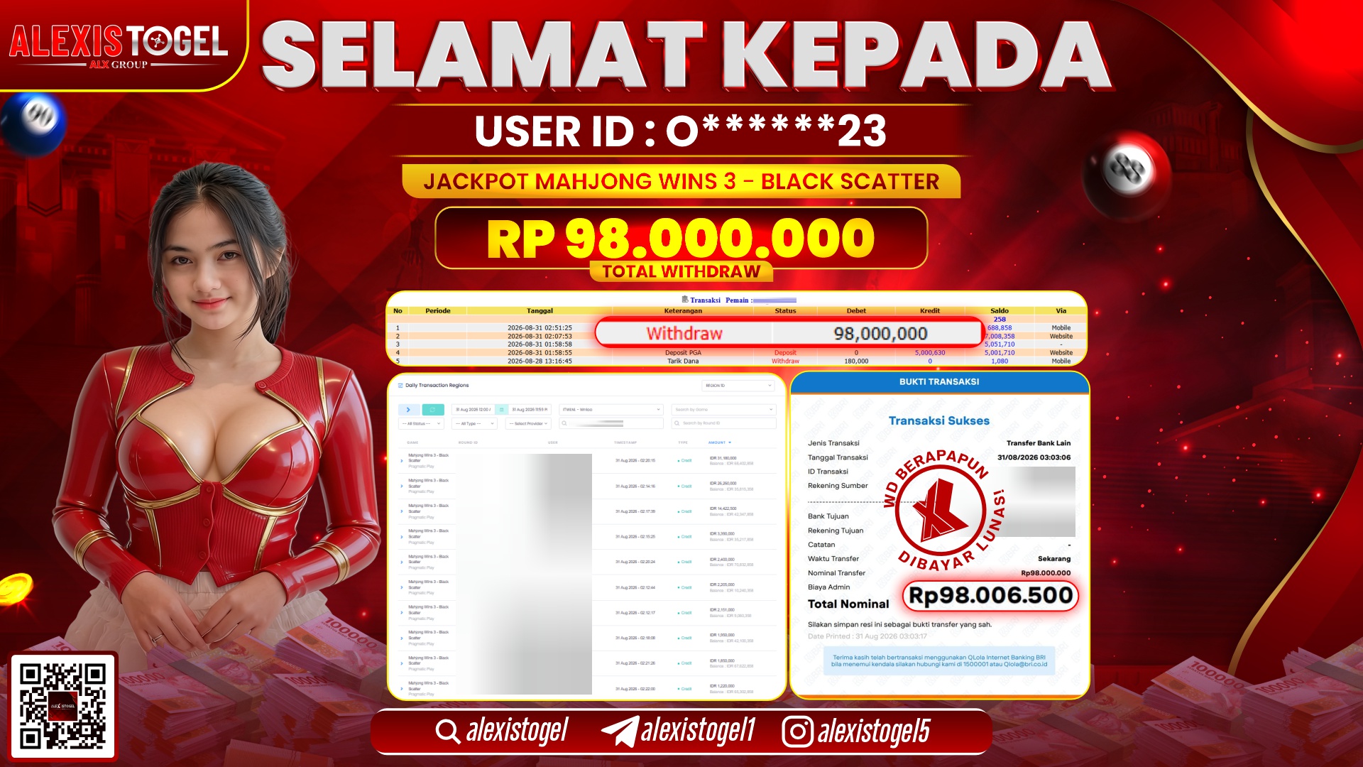 ALEXISTOGEL JACKPOT DI MAHJONG WINS 3 BLACK SCATTER RP.98.000.000,- LUNAS