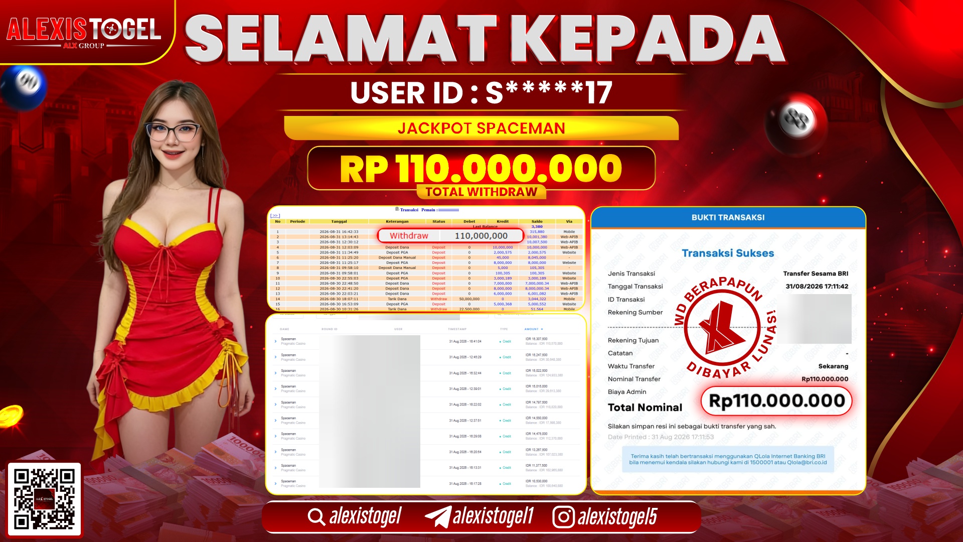 ALEXISTOGEL JACKPOT DI SPACEMAN RP.110.000.000,- LUNAS