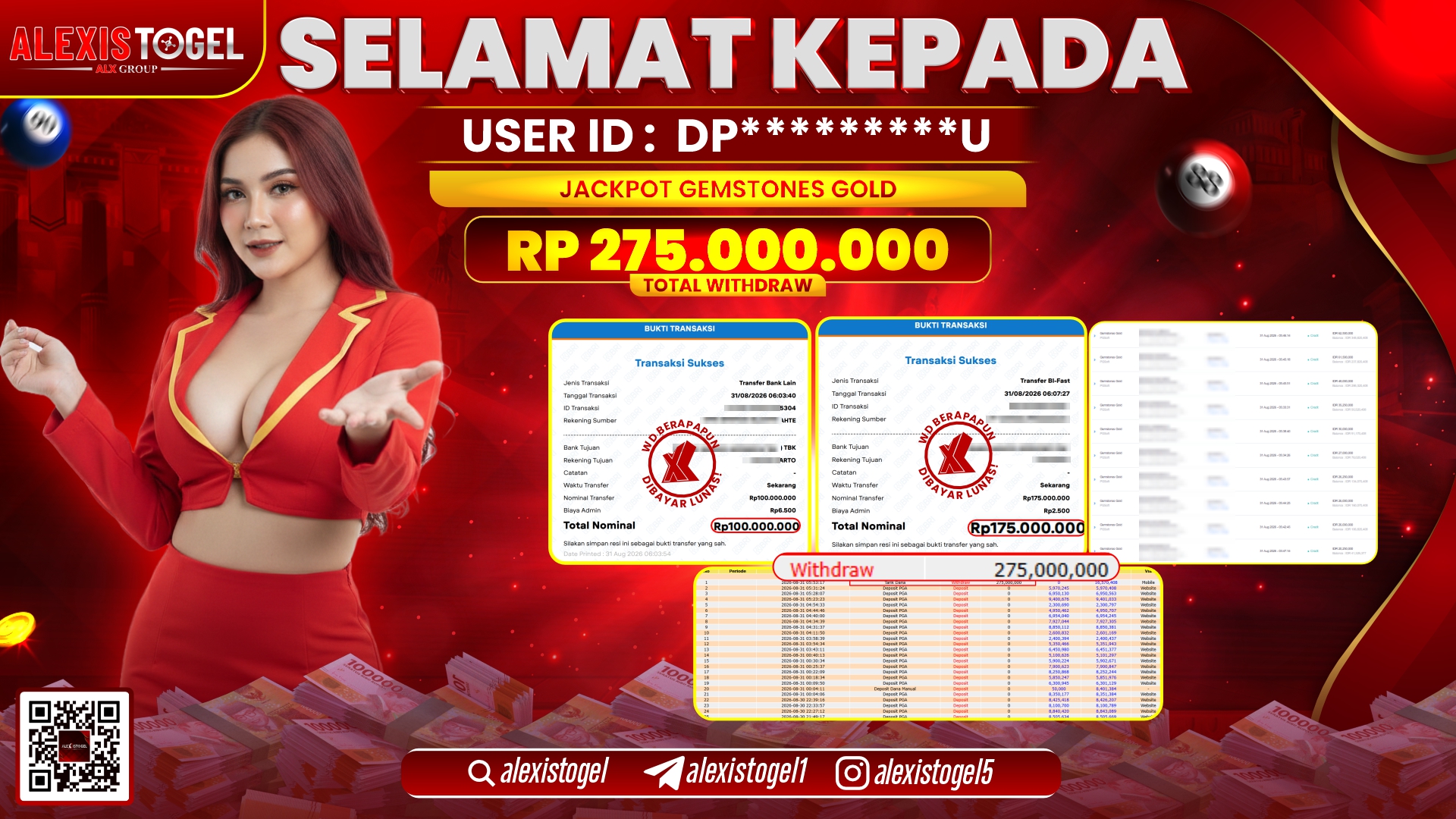 ALEXISTOGEL JACKPOT DI GEMSTONES GOLD RP.275.000.000,- LUNAS