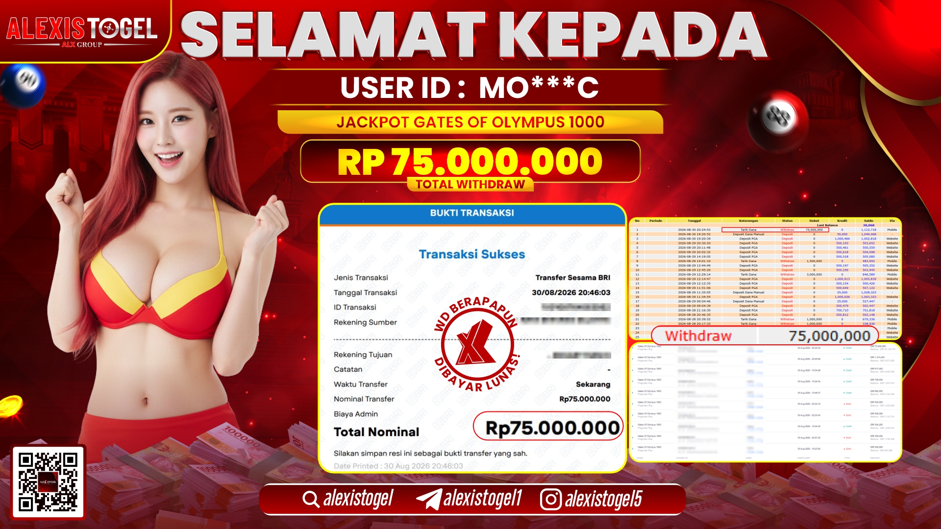 ALEXISTOGEL JACKPOT DI GATES OF OLYMPUS 1000 RP.75.000.000,- LUNAS