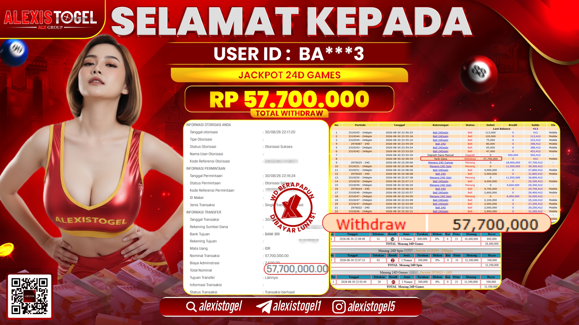 ALEXISTOGEL JACKPOT DI 24D GAMES RP.57.700.000,- LUNAS