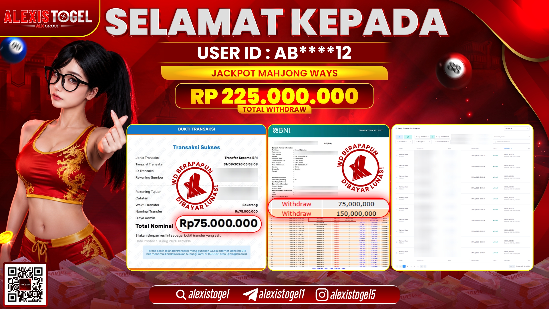 ALEXISTOGEL JACKPOT DI MAHJONG WAYS RP.225.000.000,- LUNAS