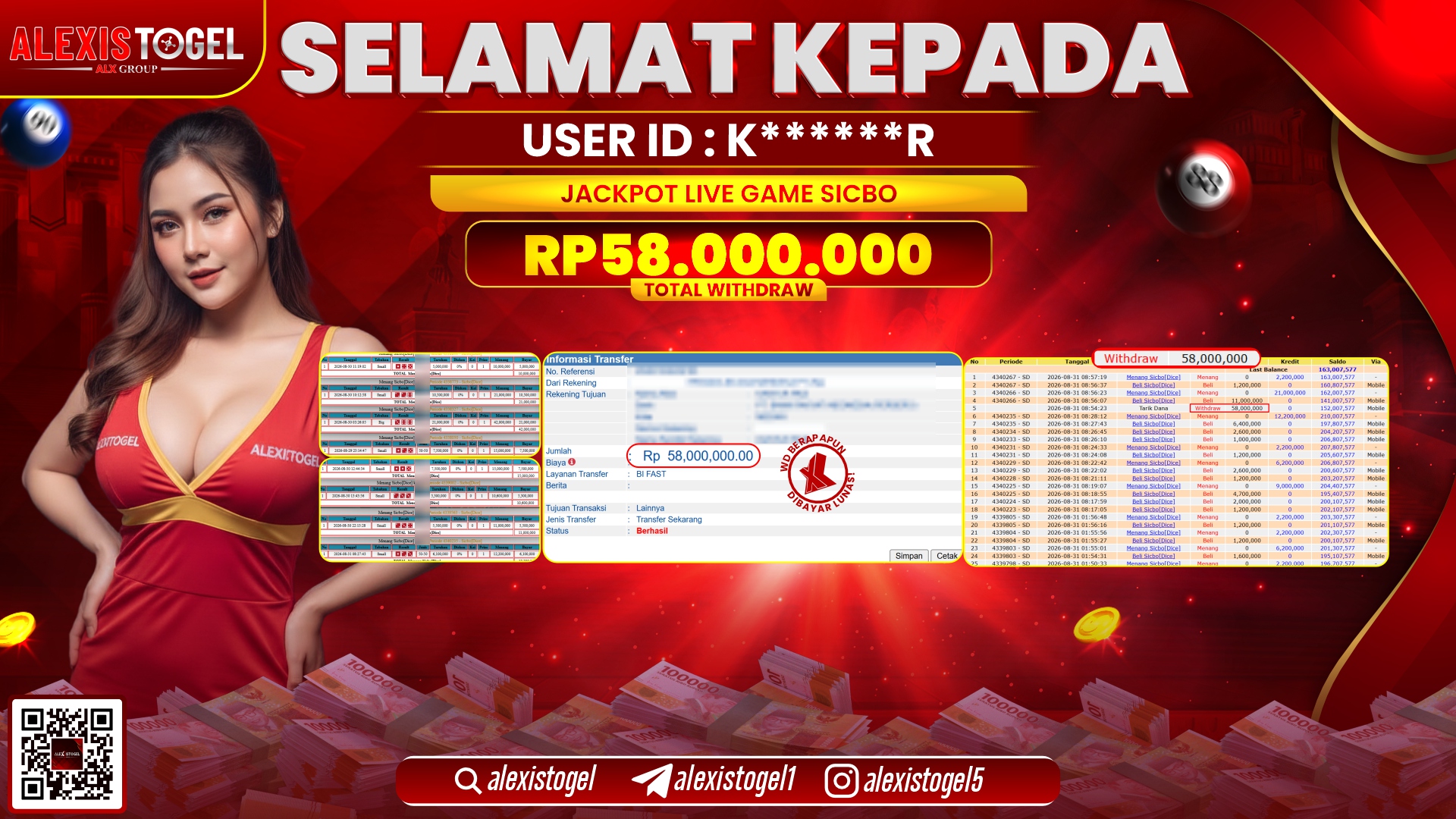 ALEXISTOGEL JACKPOT DI LIVE GAME SICBO RP.58.000.000,- LUNAS