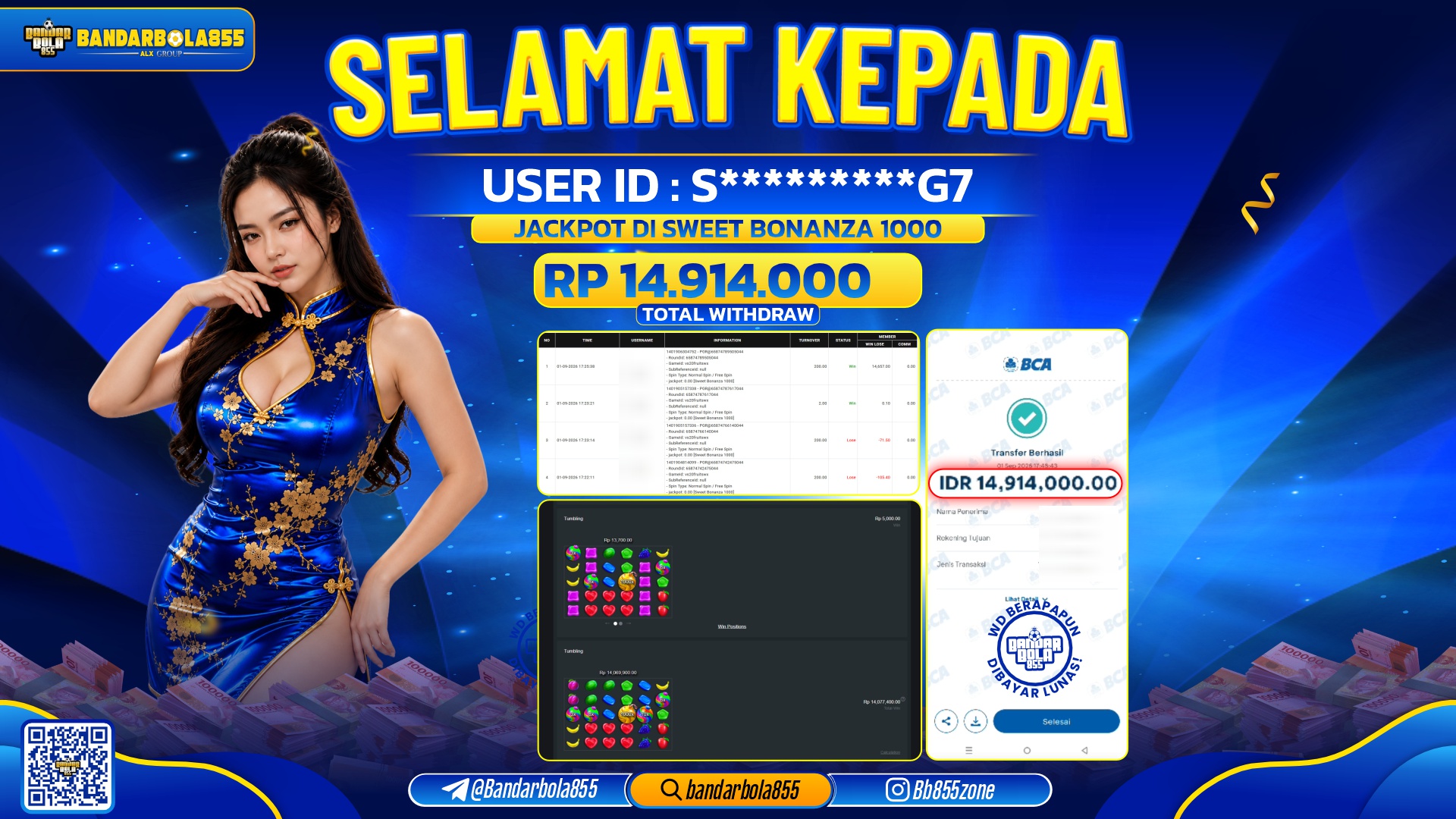 JACKPOT BANDARBOLA855 DI SWEET BONANZA 1000 Rp14.914.000, - LUNAS🎖