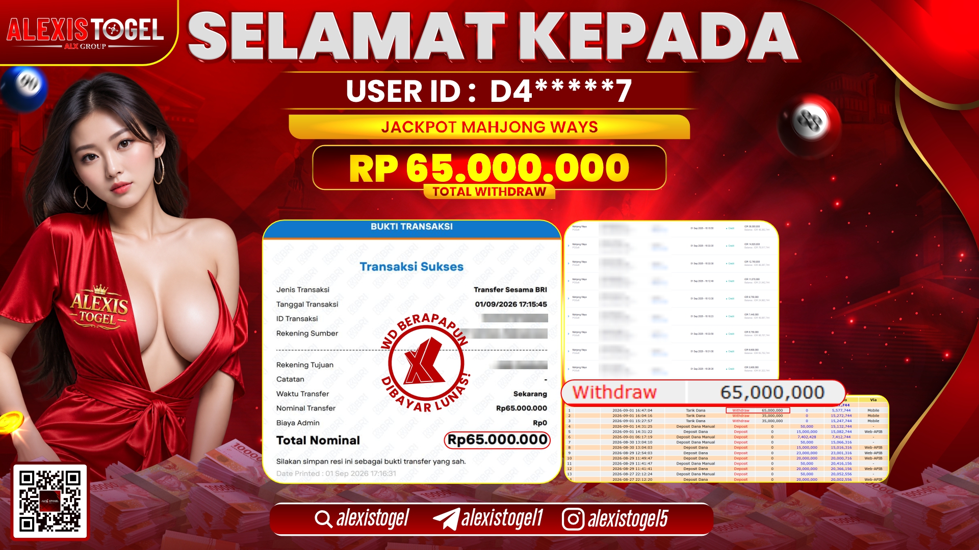 ALEXISTOGEL JACKPOT DI MAHJONG WAYS RP.65.000.000,- LUNAS