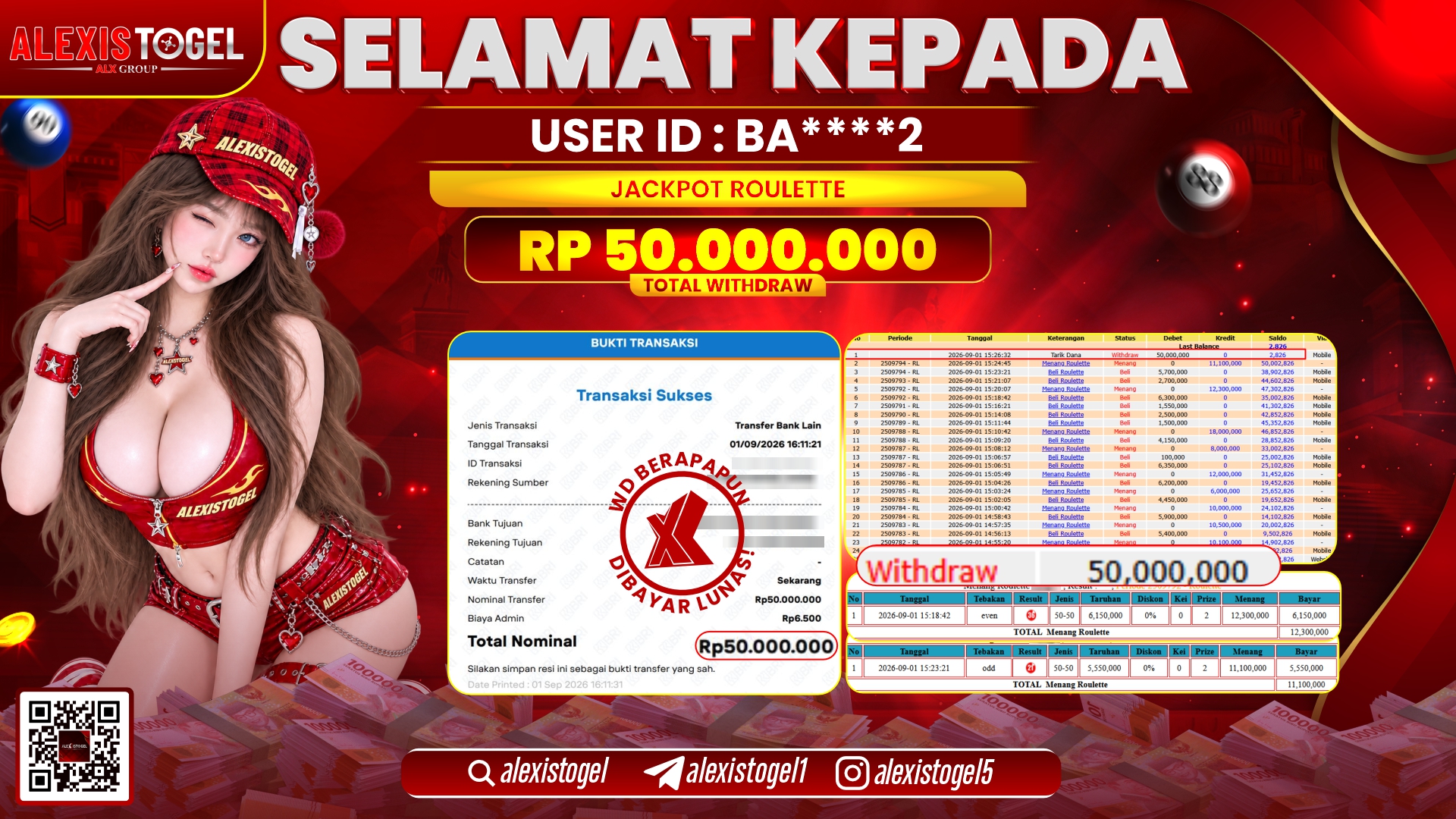 ALEXISTOGEL JACKPOT DI ROULETTE RP.50.000.000,- LUNAS