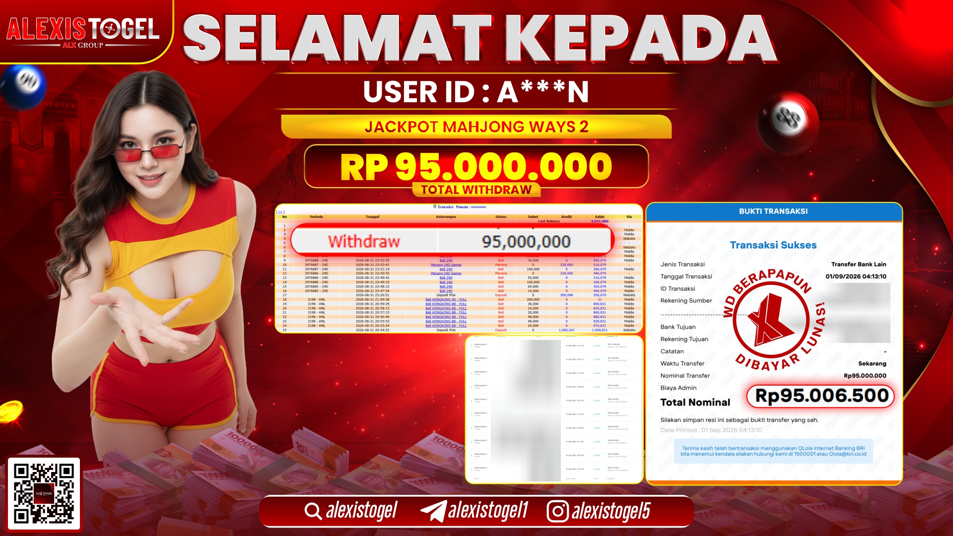 ALEXISTOGEL JACKPOT DI MAHJONG WAYS 2 RP.95.000.000,- LUNAS
