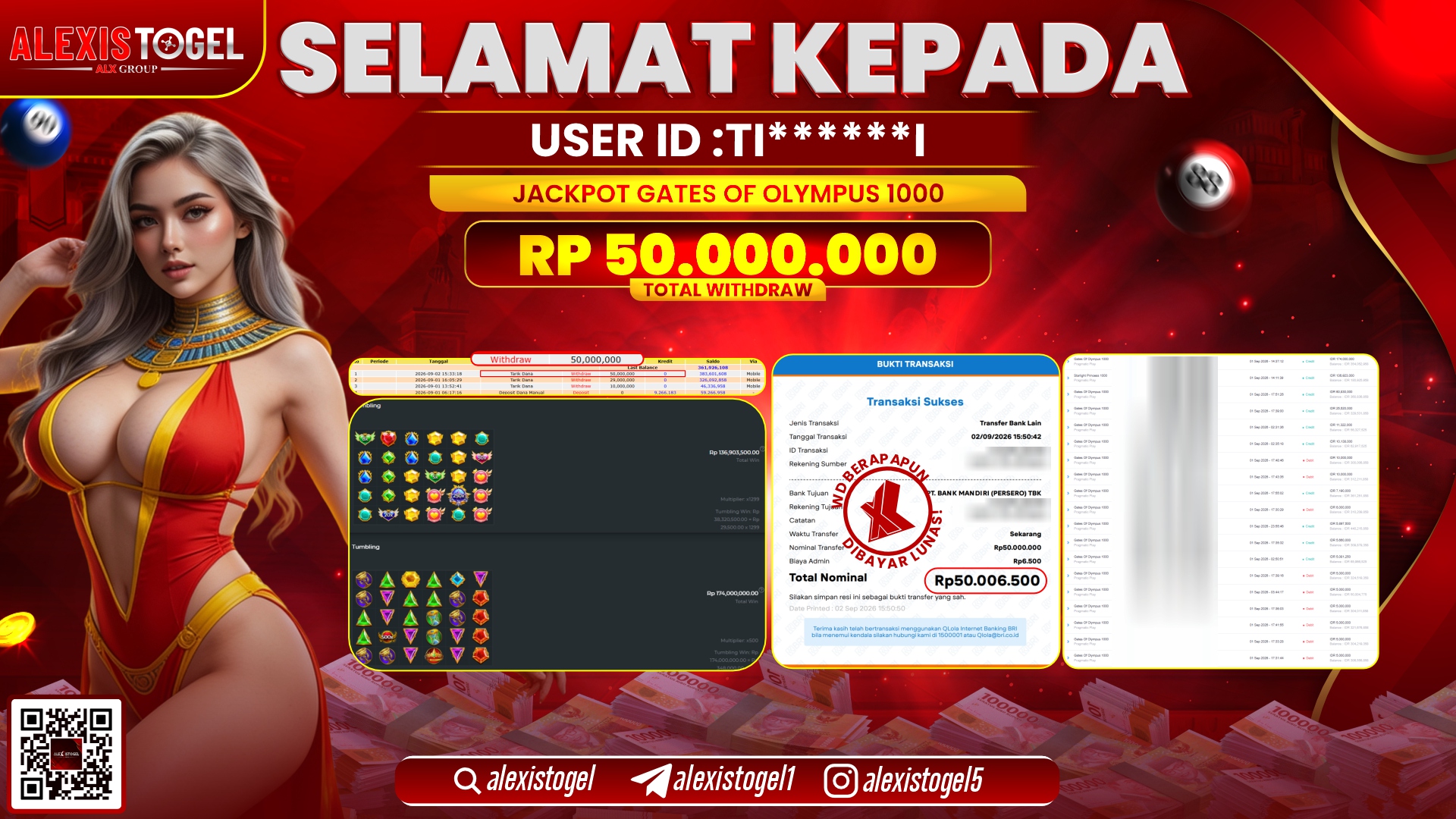 ALEXISTOGEL JACKPOT DI GATES OF OLYMPUS 1000 RP.50.000.000,- LUNAS