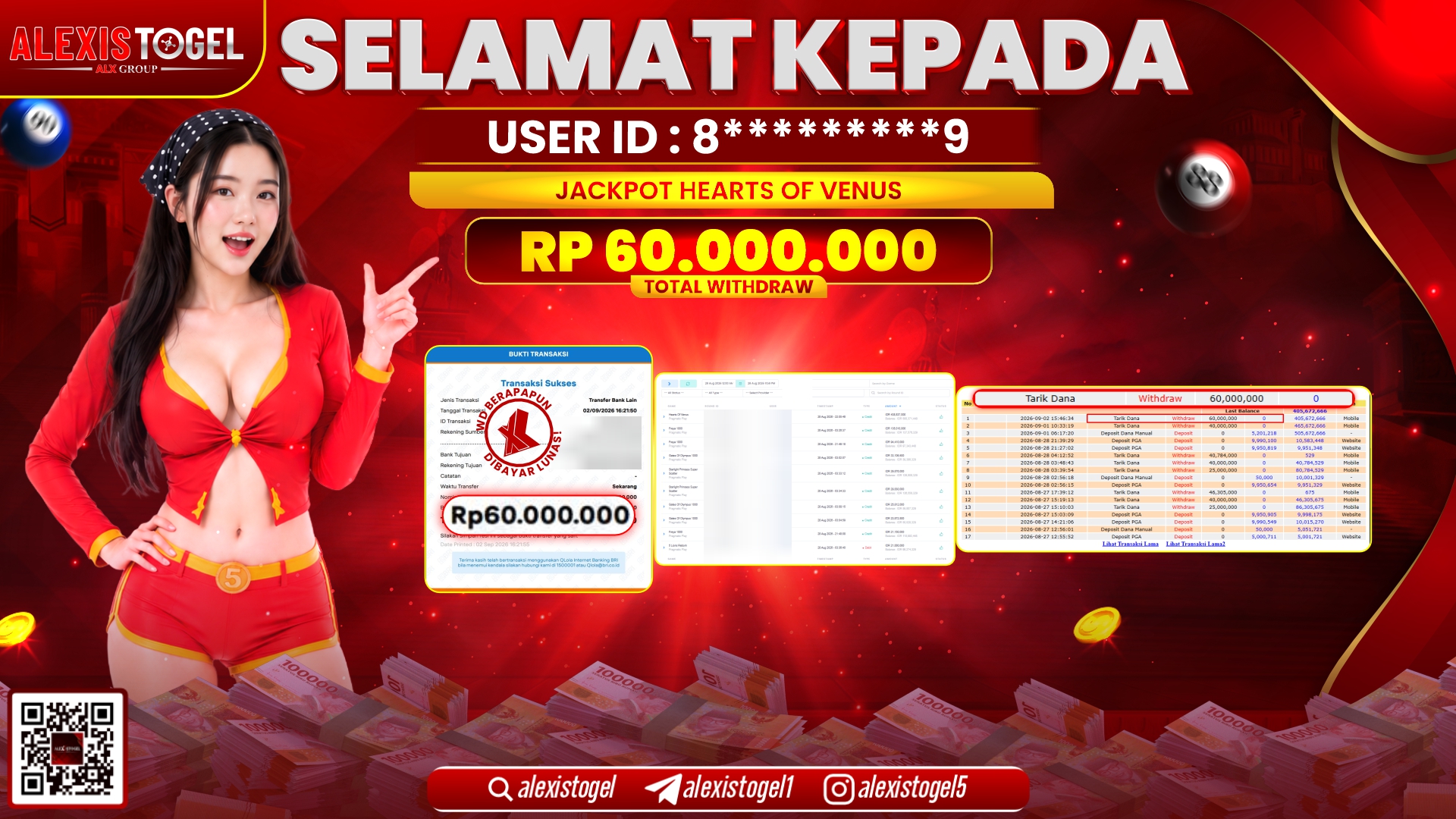 ALEXISTOGEL JACKPOT DI HEARTS OF VENUS RP.60.000.000,- LUNAS