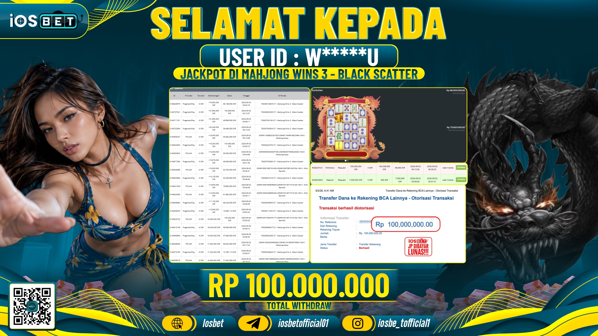 Bukti Pembayaran LUNAS SLOT GAME GACOR Rp.100.000.000.-