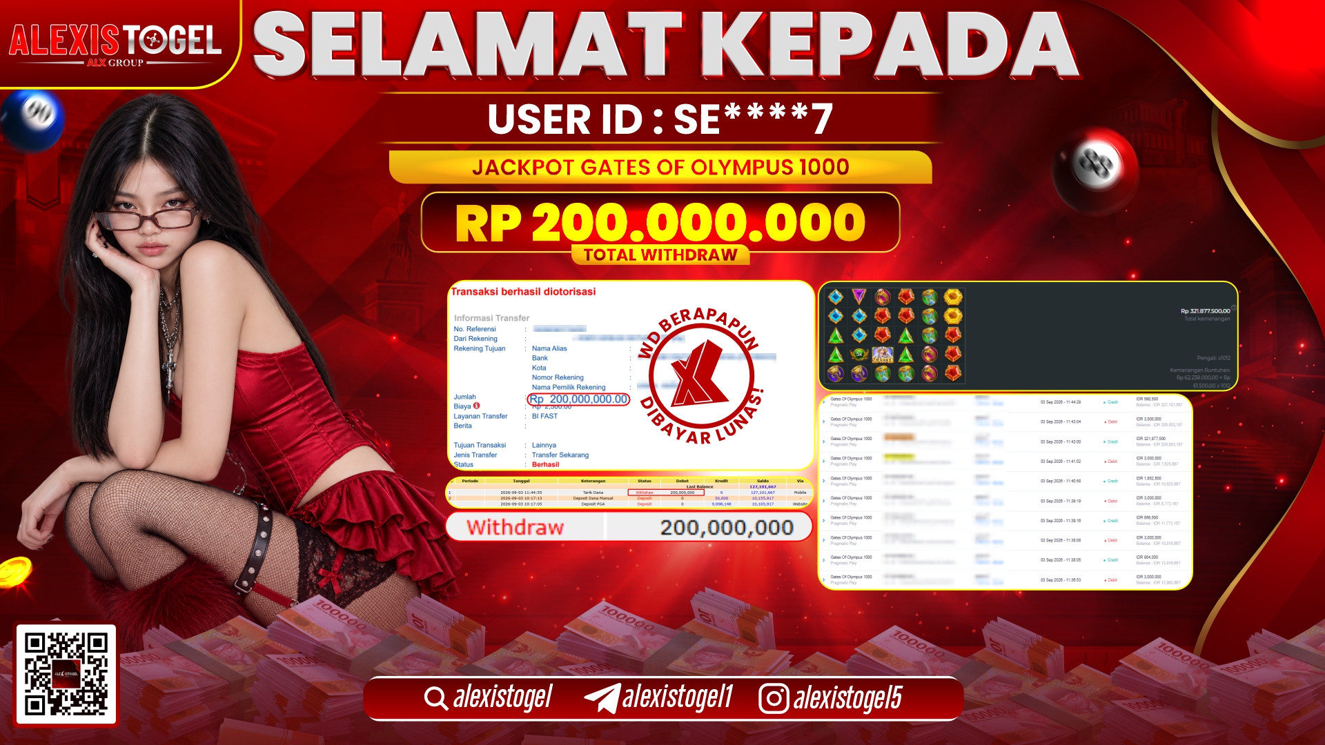 ALEXISTOGEL JACKPOT DI GATES OF OLYMPUS 1000 RP.200.000.000,- LUNAS