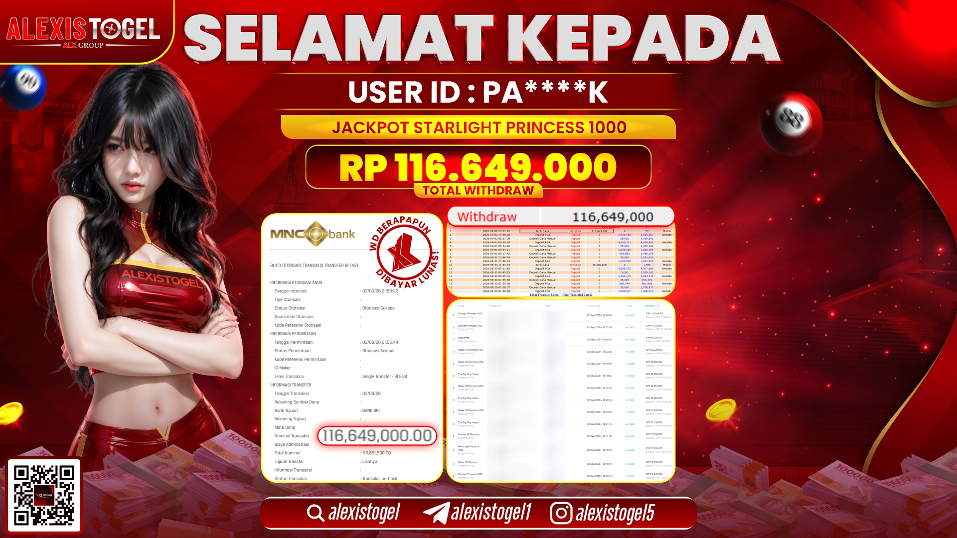 ALEXISTOGEL JACKPOT DI STARLIGHT PRINCESSS 1000 RP.116.649.000,- LUNAS