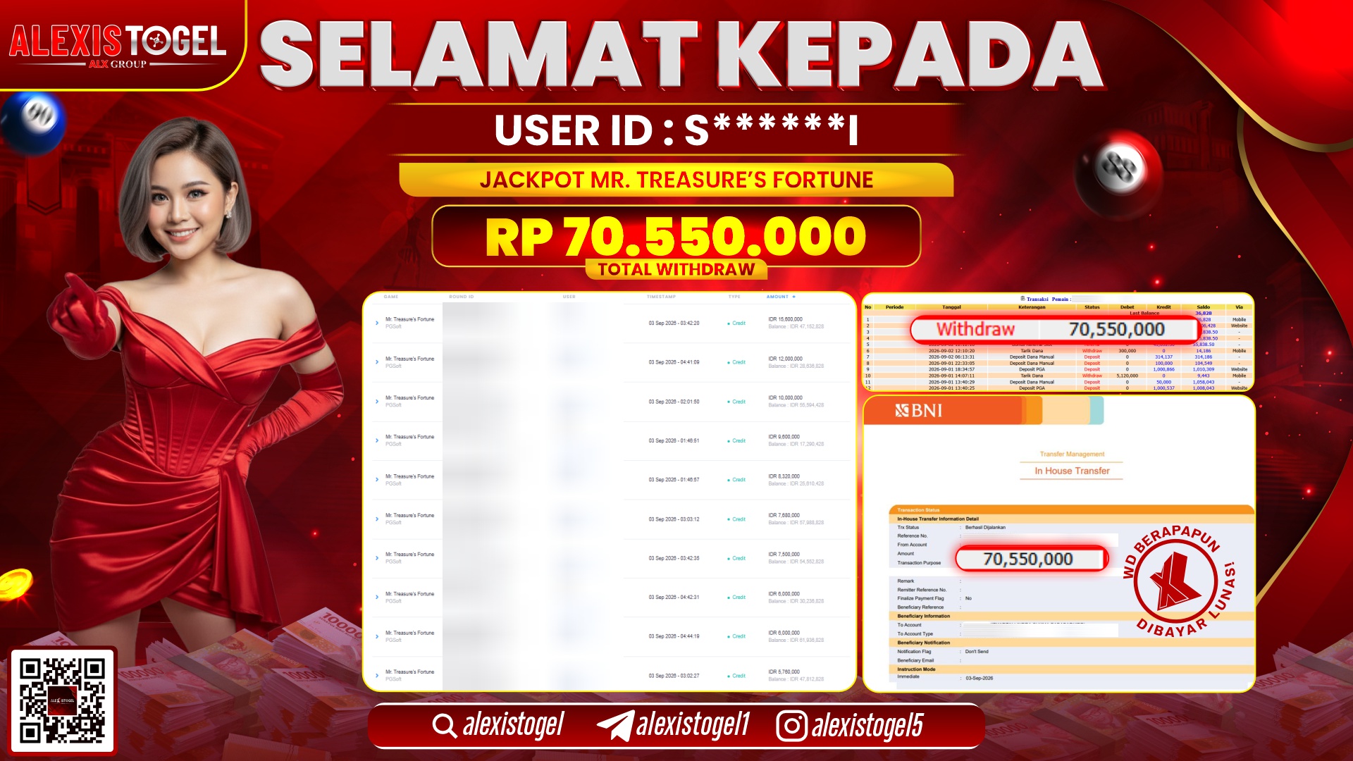 ALEXISTOGEL JACKPOT DI MR.TREASURE'S FORTUNE RP.70.550.000,- LUNAS