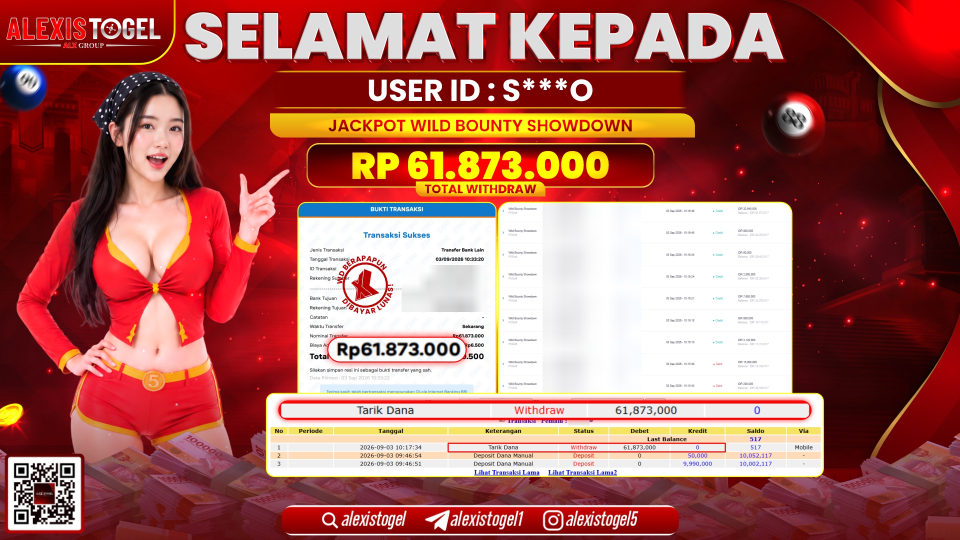 ALEXISTOGEL JACKPOT DI WILD BOUNTY SHOWDOWN RP.61.873.000,- LUNAS