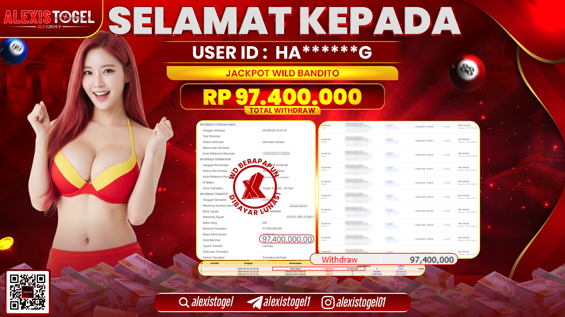 ALEXISTOGEL JACKPOT DI WILD BANDITO RP.97.400.000,- LUNAS
