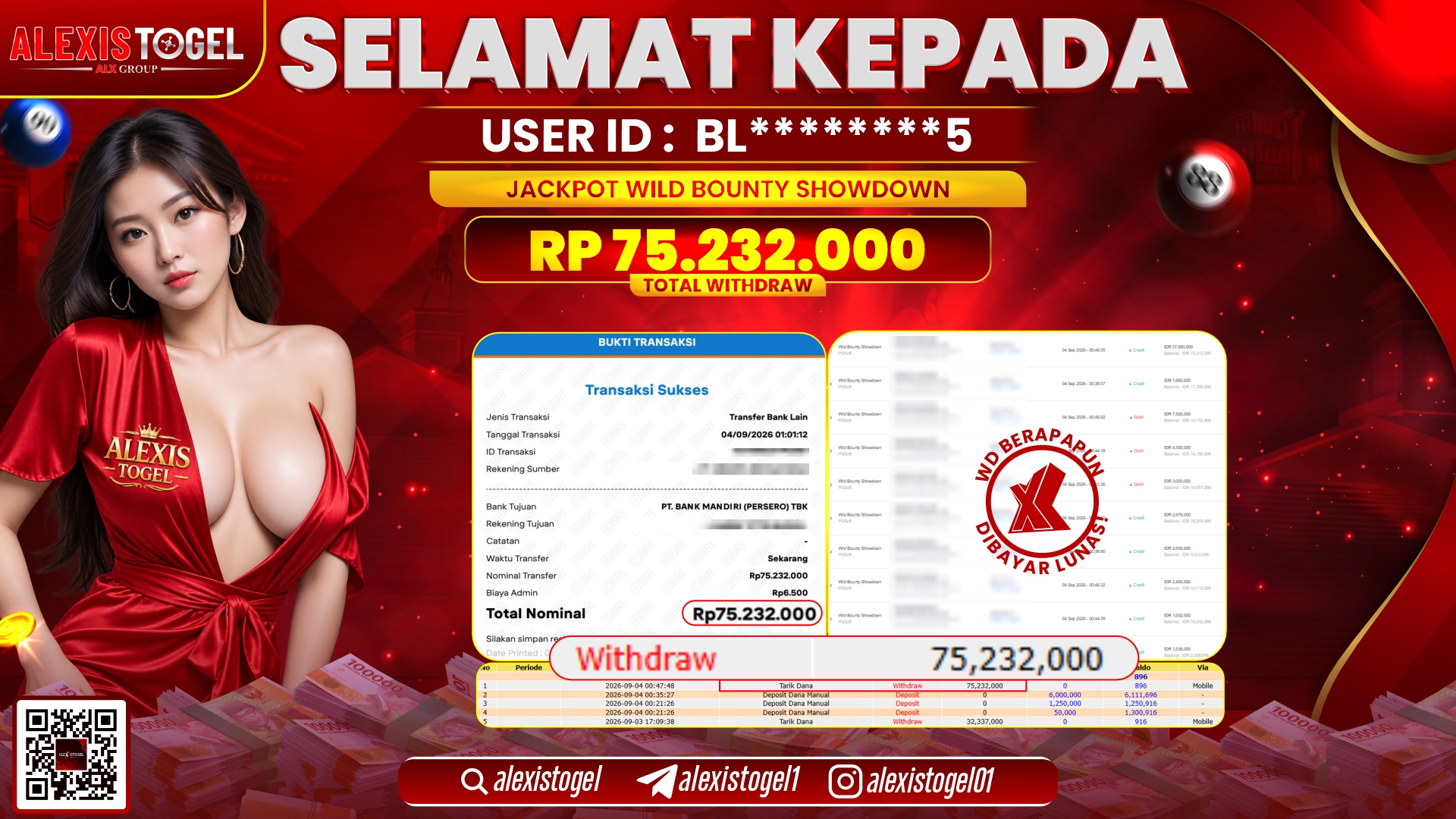 ALEXISTOGEL JACKPOT DI WILD BOUNTY SHOWDOWN RP.75.232.000,- LUNAS