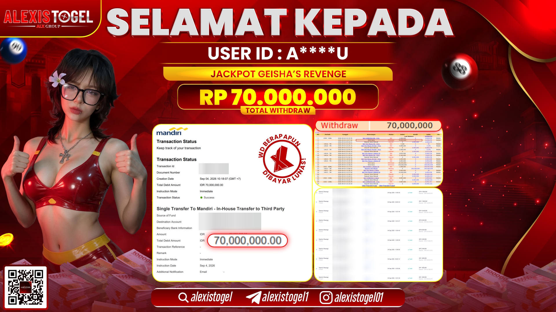 ALEXISTOGEL JACKPOT DI GEISHA'S REVENGE RP.70.000.000,- LUNAS