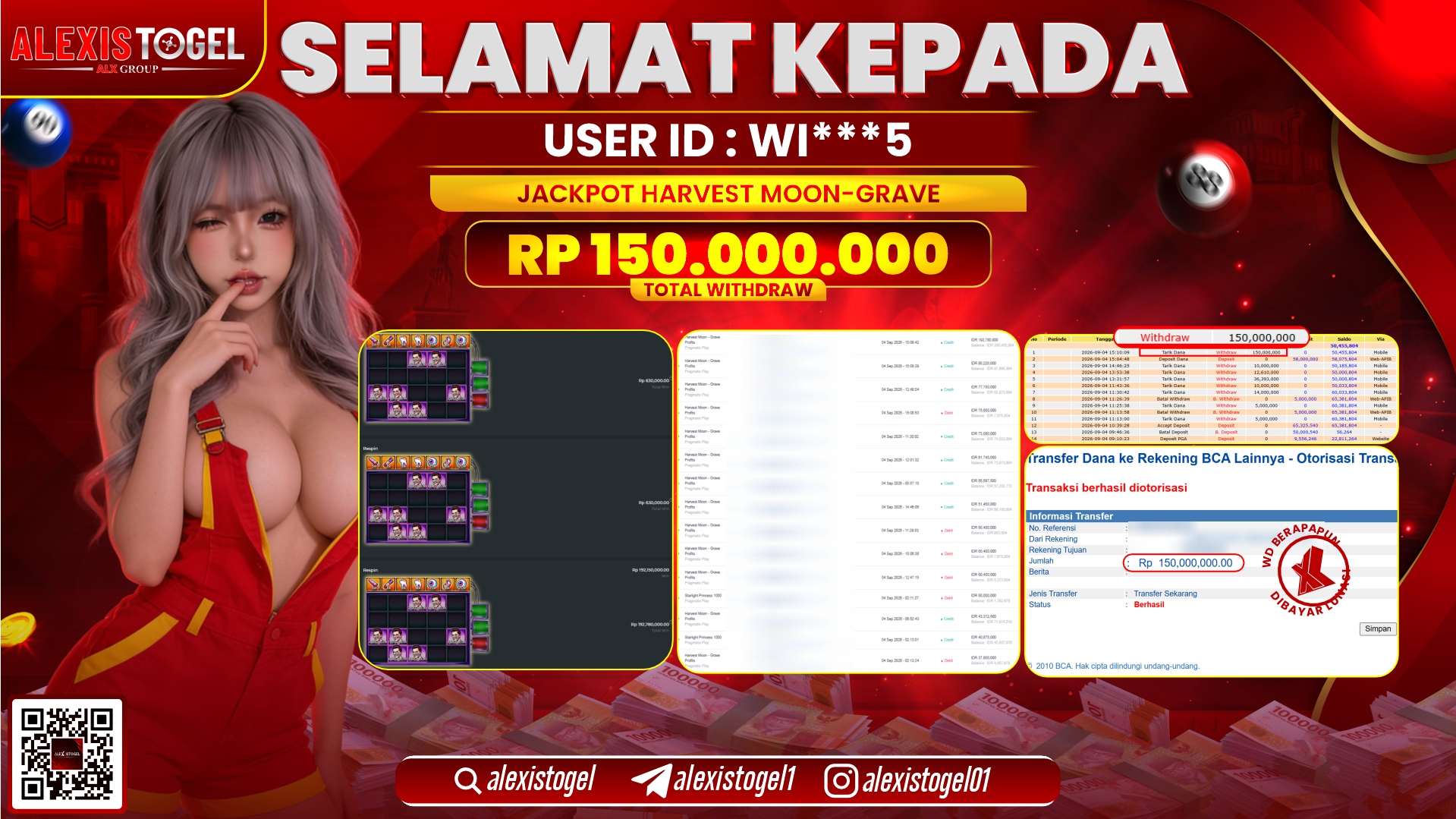 ALEXISTOGEL JACKPOT DI HARVEST MOON-GRAVE RP.150.000.000,- LUNAS