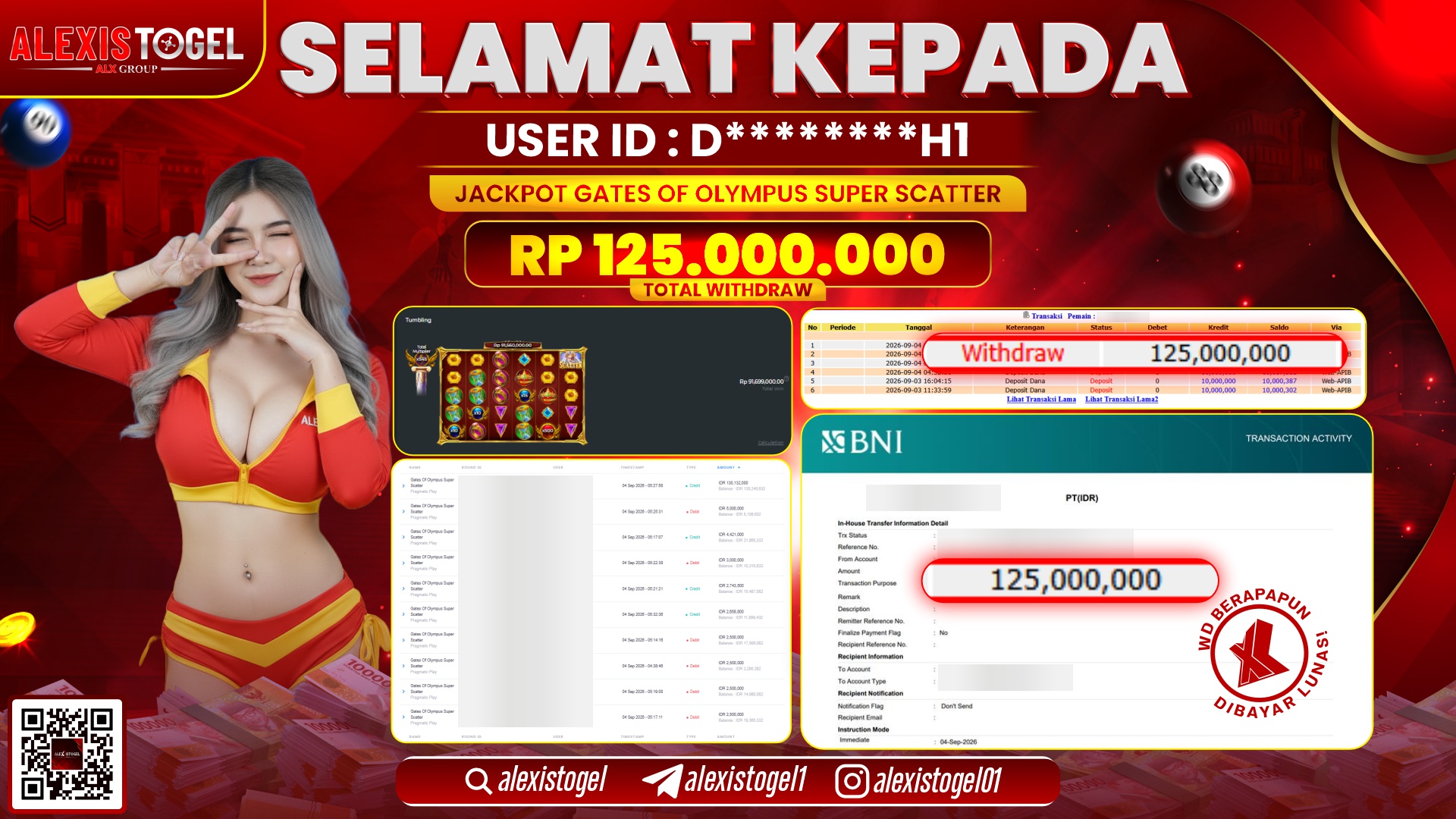 ALEXISTOGEL JACKPOT DI GATES OF OLYMPUS SUPER SCATTER RP.125.000.000,- LUNAS
