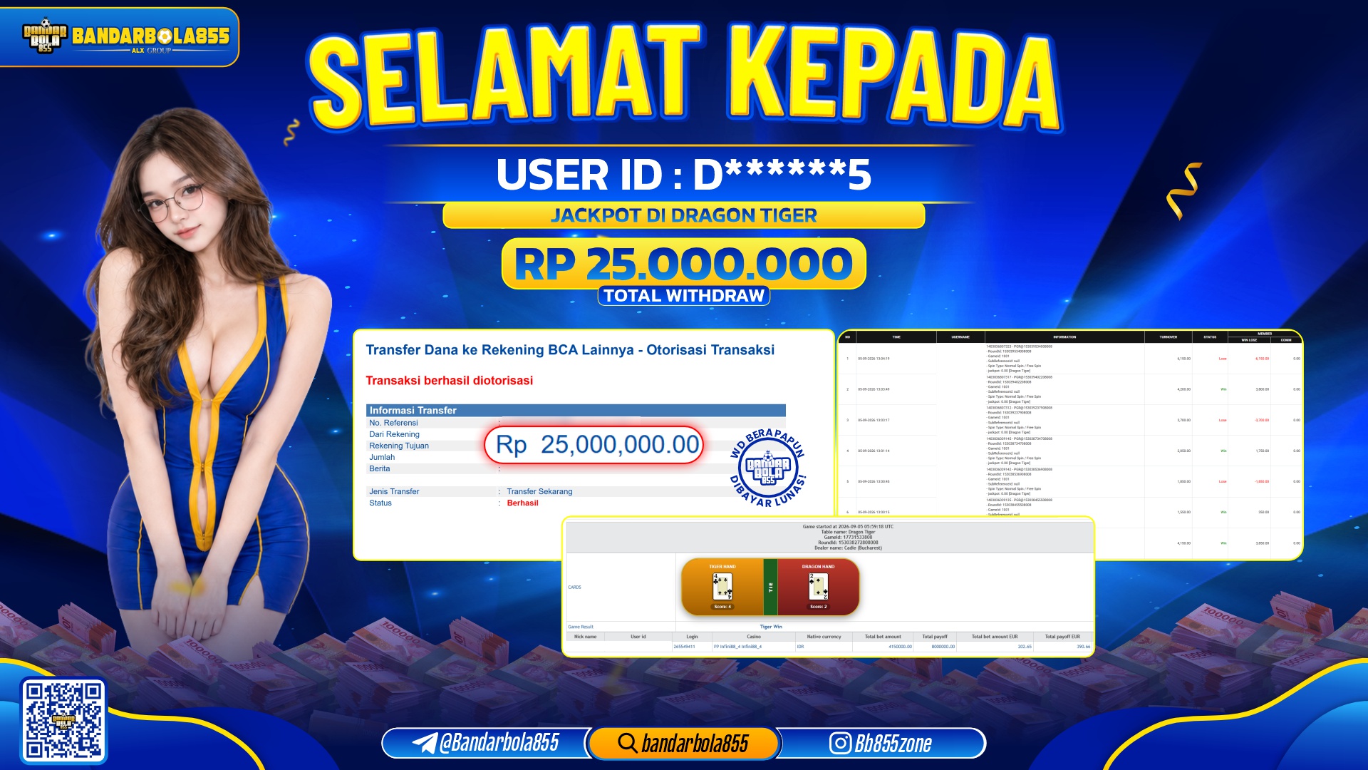 JACKPOT BANDARBOLA855 DI DRAGON TIGER Rp25.000.000, - LUNAS🎖