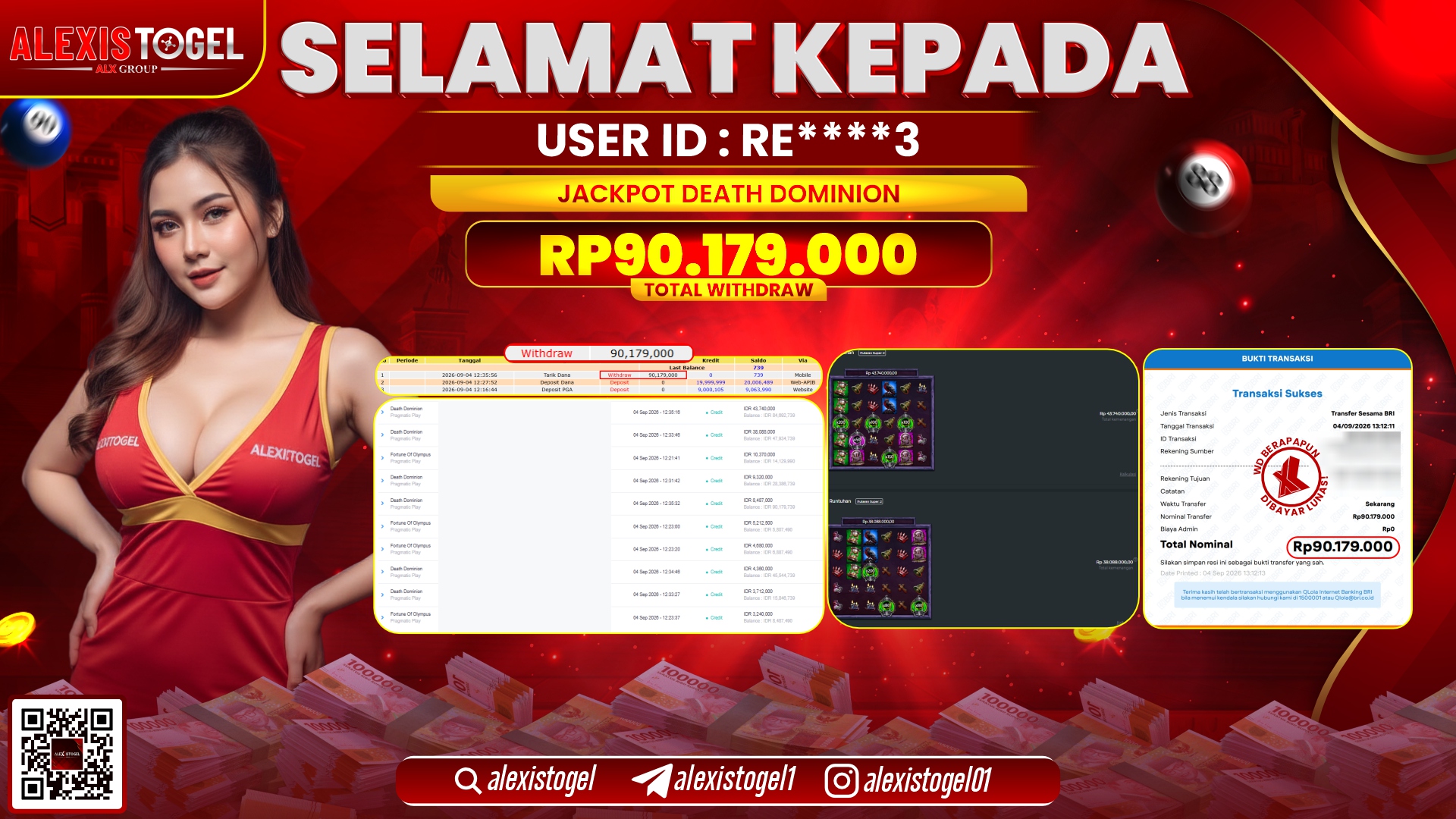ALEXISTOGEL JACKPOT DI DEATH DOMINION RP.90.179.000,- LUNAS