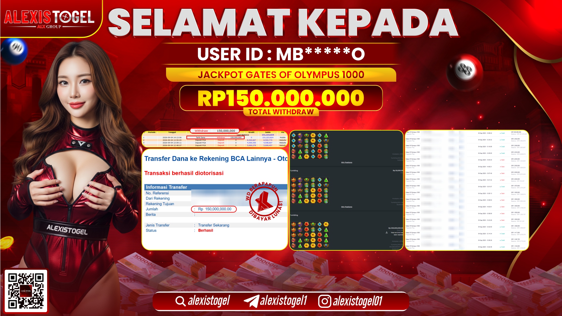 ALEXISTOGEL JACKPOT DI GATES OF OLYMPUS 1000 RP.150.000.000,- LUNAS