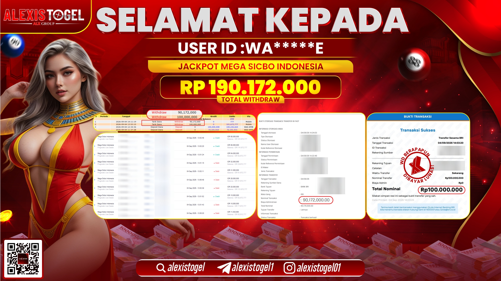 ALEXISTOGEL JACKPOT DI MEGA SICBO INDONESIA RP.190.172.000,- LUNAS