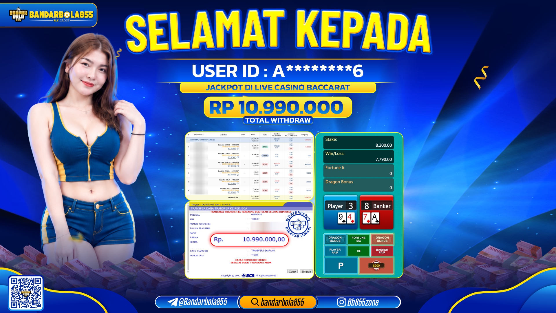JACKPOT BANDARBOLA855 DI LIVE CASINO BACCARAT Rp10.990.000, - LUNAS🎖
