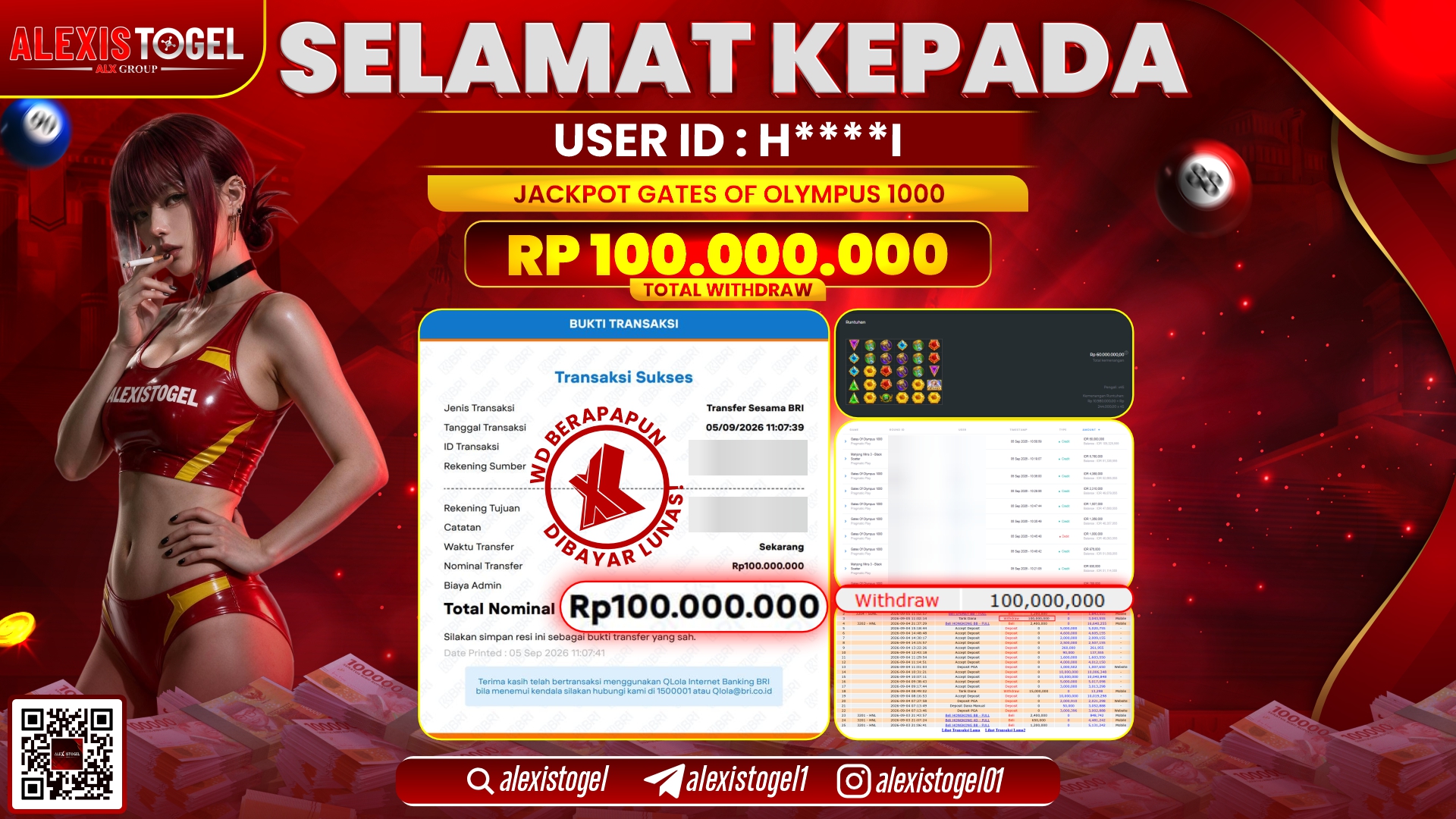 ALEXISTOGEL JACKPOT DI GATES OF OLYMPUS 1000 RP.100.000.000,- LUNAS