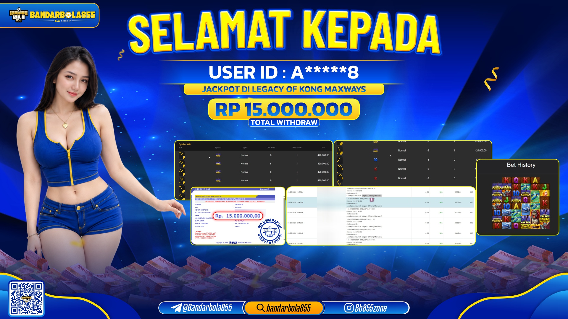 JACKPOT BANDARBOLA855 DI LEGACY OF KONG MAXWAYS Rp15.000.000, - LUNAS🎖