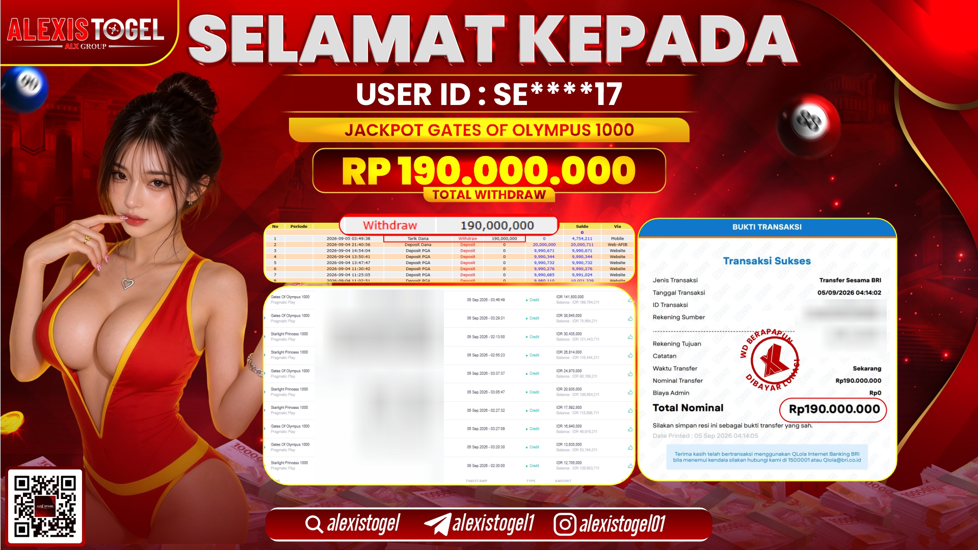 ALEXISTOGEL JACKPOT DI GATES OF OLYMPUS 1000 RP.190.000.000,- LUNAS