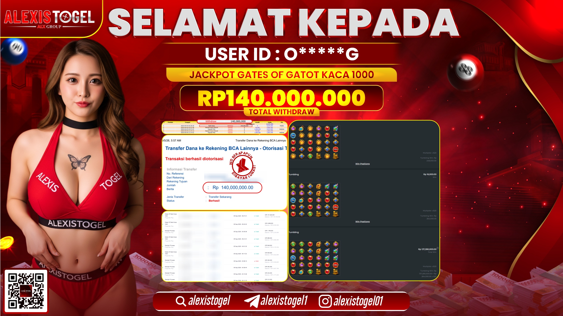 ALEXISTOGEL JACKPOT DI GATES OF GATOT KACA 1000 RP.140.000.000,- LUNAS