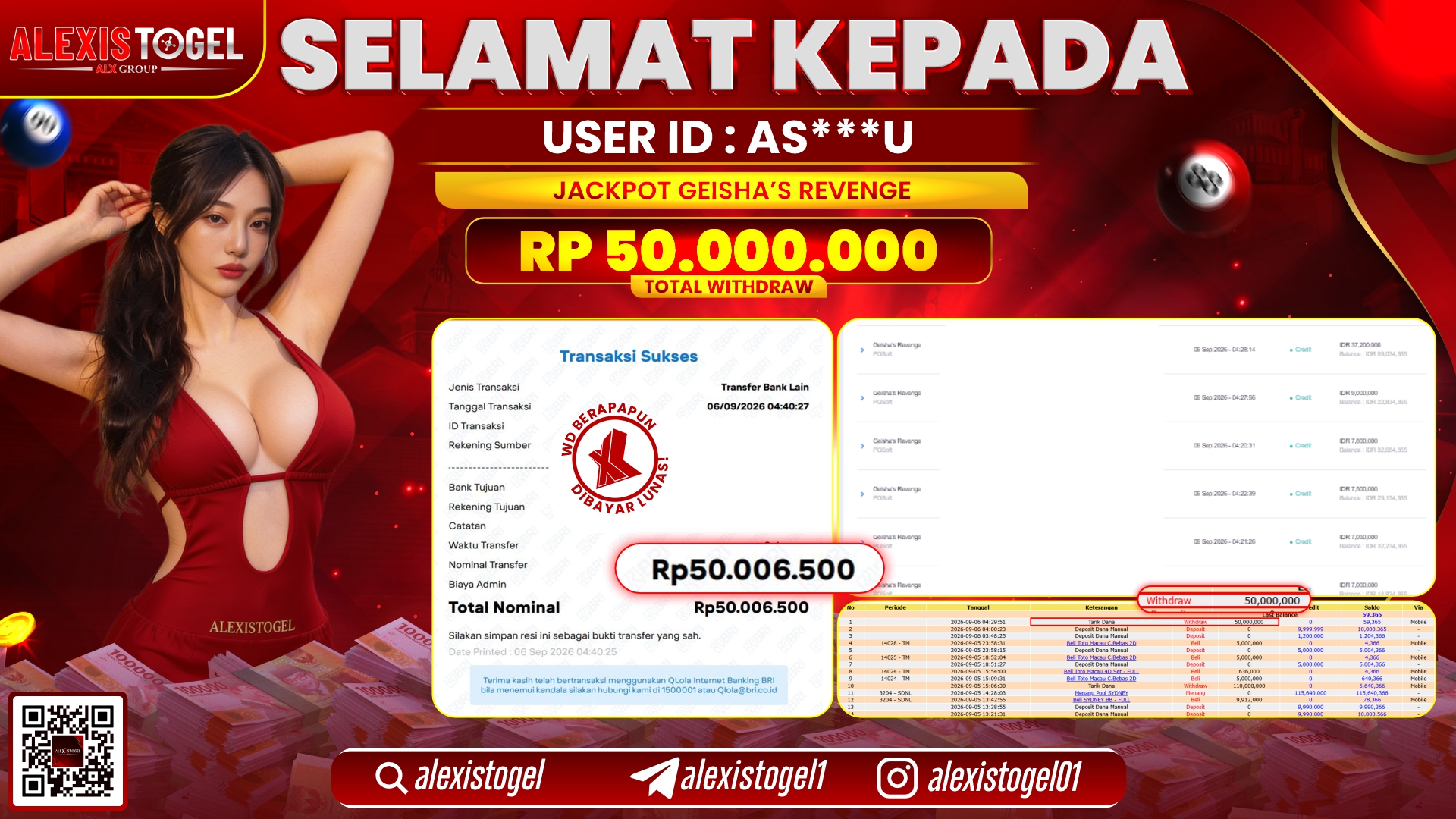 ALEXISTOGEL JACKPOT DI GEISHA'S REVENGE RP.50.000.000,- LUNAS