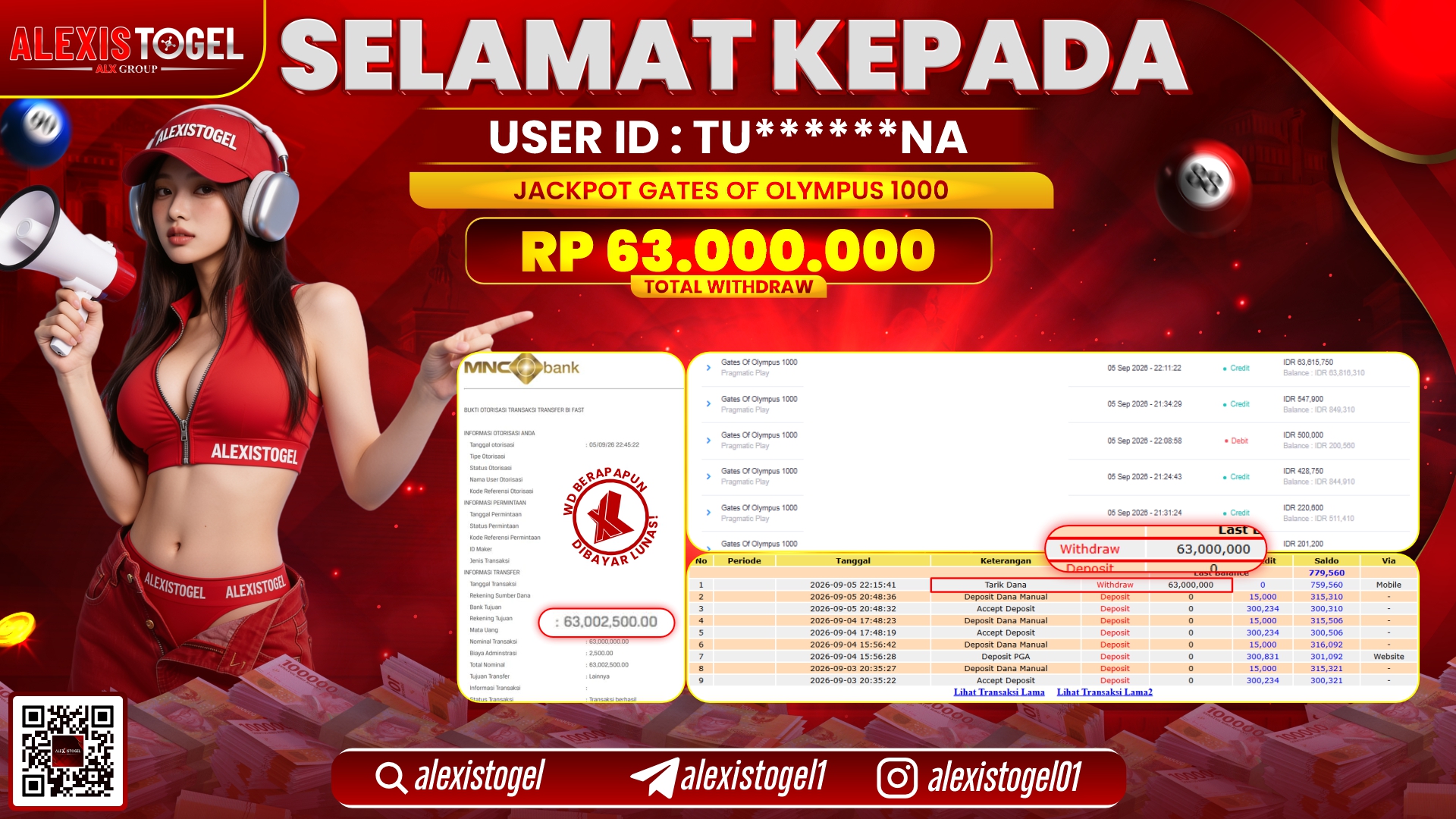 ALEXISTOGEL JACKPOT DI GATES OF OLYMPUS 1000 RP.63.000.000,- LUNAS