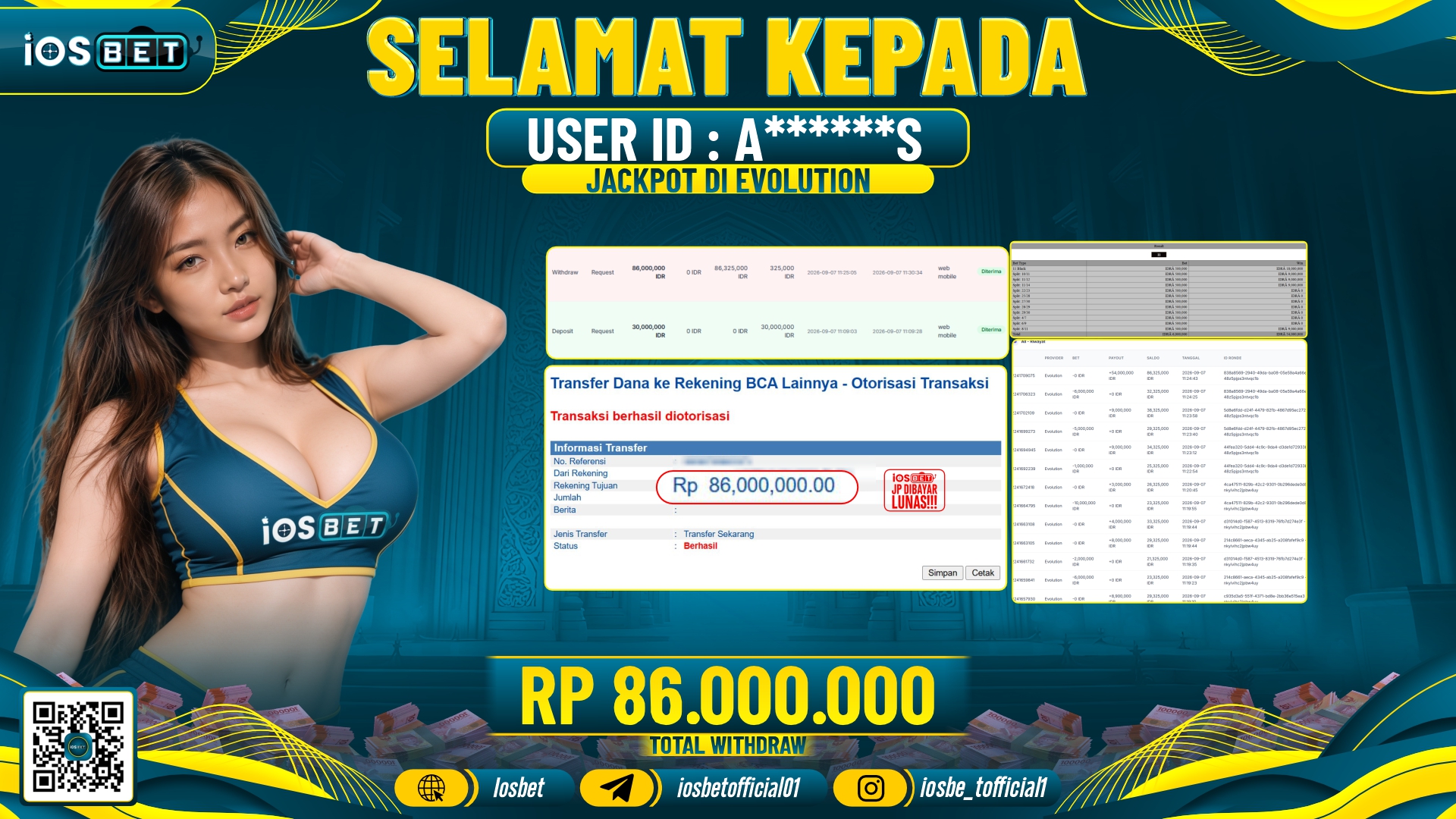 Bukti Pembayaran LUNAS LIVE GAME GACOR Rp.86.000.000.-
