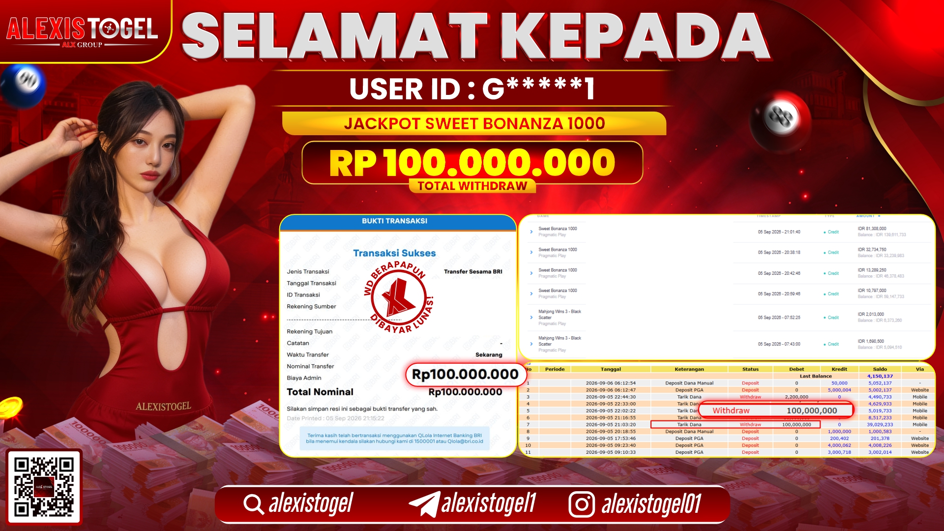 ALEXISTOGEL JACKPOT DI SWEET BONANZA 1000 RP.100.000.000,- LUNAS
