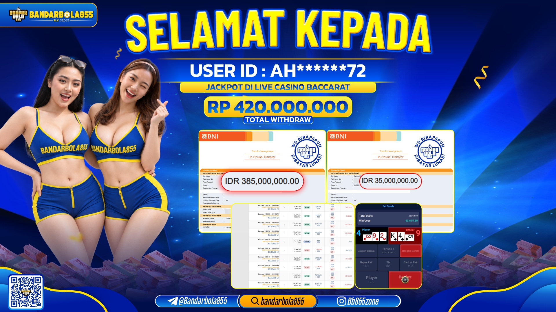 JACKPOT BANDARBOLA855 DI LIVE CASINO BACCARAT Rp420.000.000, - LUNAS🎖