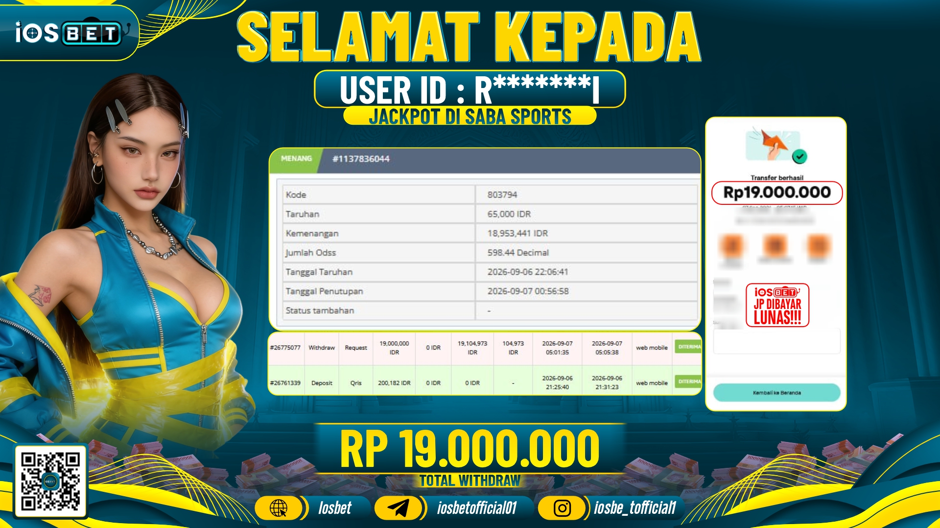 Bukti Pembayaran LUNAS SPORTS GAME GACOR Rp.19.000.000.-