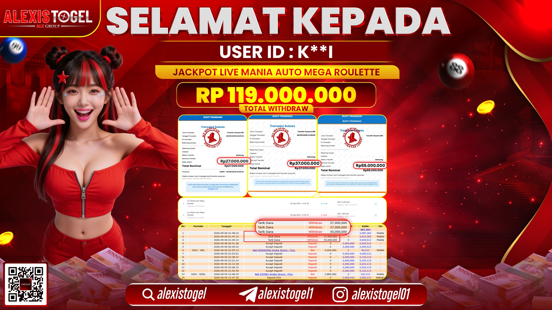 ALEXISTOGEL JACKPOT DI LIVE MANIA AUTO MEGA ROULETTE RP.119.000.000,- LUNAS