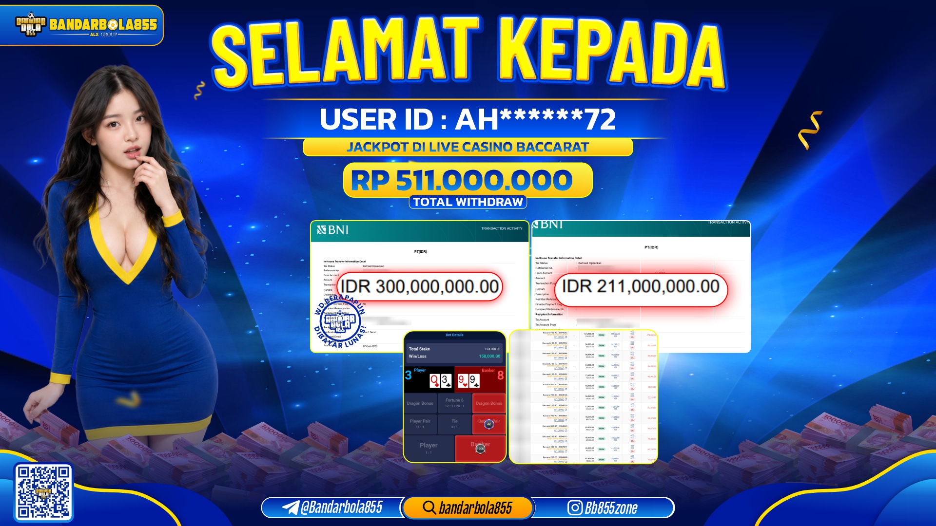 JACKPOT BANDARBOLA855 DI LIVE CASINO BACCARAT Rp511.000.000, - LUNAS🎖