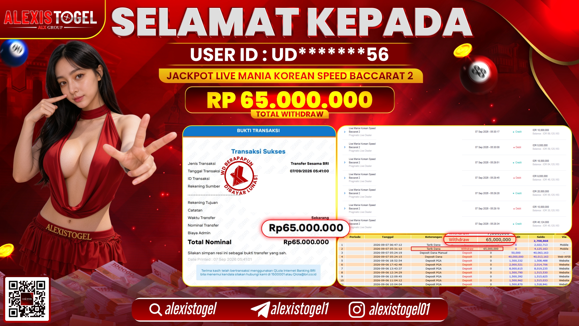 ALEXISTOGEL JACKPOT DI LIVE MANIA KOREAN SPEED BACCARAT 2 RP.65.000.000,- LUNAS